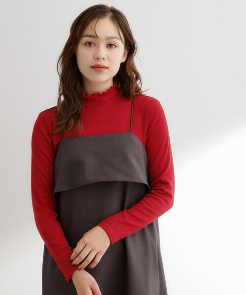 grove/グローブ 毎日にちょうどいい、テレコメロータートルネック レッド(063) 05(3L) grove/グローブ 毎日にちょうどいい、テレコメロータートルネック レッド(063) 05(3L)