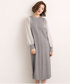 grove / グローブ ロング・マキシ丈ワンピース | 【石川梨華さん着用】一枚で華やぐ、袖布帛ケーブルニットワンピース