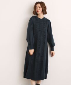 grove / グローブ ロング・マキシ丈ワンピース | 【石川梨華さん着用】一枚で華やぐ、袖布帛ケーブルニットワンピース