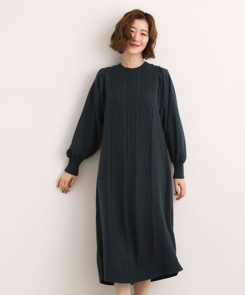 grove / グローブ ロング・マキシ丈ワンピース | 【石川梨華さん着用】一枚で華やぐ、袖布帛ケーブルニットワンピース | 詳細13
