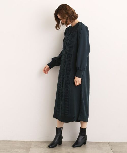 grove / グローブ ロング・マキシ丈ワンピース | 【石川梨華さん着用】一枚で華やぐ、袖布帛ケーブルニットワンピース | 詳細15