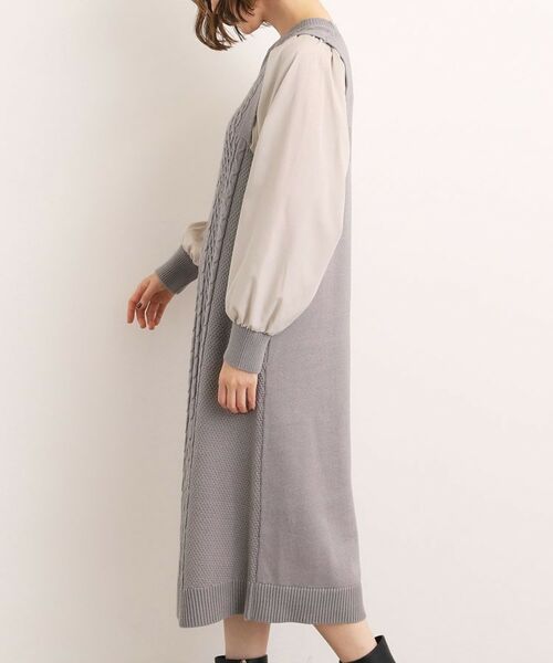 grove / グローブ ロング・マキシ丈ワンピース | 【石川梨華さん着用】一枚で華やぐ、袖布帛ケーブルニットワンピース | 詳細18