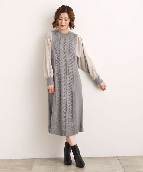 grove / グローブ ロング・マキシ丈ワンピース | 【石川梨華さん着用】一枚で華やぐ、袖布帛ケーブルニットワンピース | 詳細2