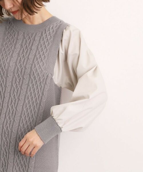 grove / グローブ ロング・マキシ丈ワンピース | 【石川梨華さん着用】一枚で華やぐ、袖布帛ケーブルニットワンピース | 詳細21