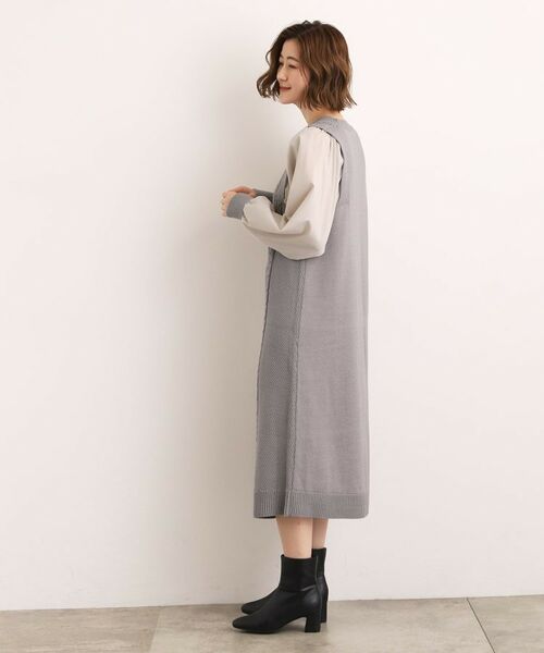 grove / グローブ ロング・マキシ丈ワンピース | 【石川梨華さん着用】一枚で華やぐ、袖布帛ケーブルニットワンピース | 詳細3