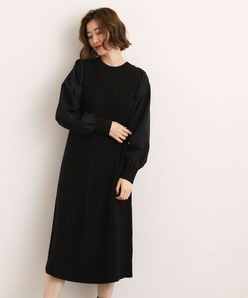 grove / グローブ ロング・マキシ丈ワンピース | 【石川梨華さん着用】一枚で華やぐ、袖布帛ケーブルニットワンピース | 詳細7