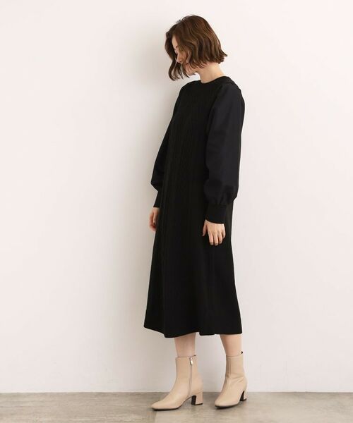 grove / グローブ ロング・マキシ丈ワンピース | 【石川梨華さん着用】一枚で華やぐ、袖布帛ケーブルニットワンピース | 詳細9