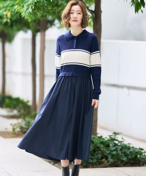 grove / グローブ ロング・マキシ丈ワンピース | 【時短コーデ】ポロニットドッキングワンピース | 詳細10