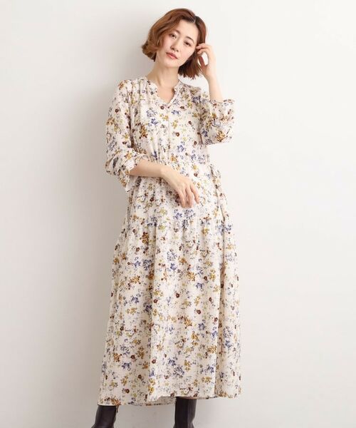 grove / グローブ ロング・マキシ丈ワンピース | カスリフラワーティアードワンピース（アイボリーベース(104)）