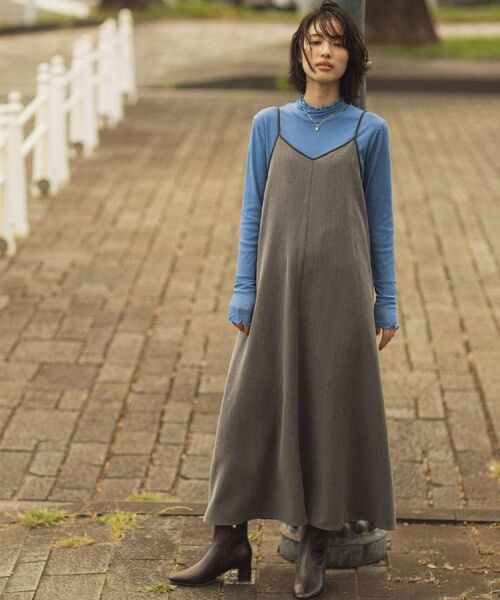 grove / グローブ ワンピース | 【体型カバー/レイヤード】へリンボンキャミワンピース | 詳細1