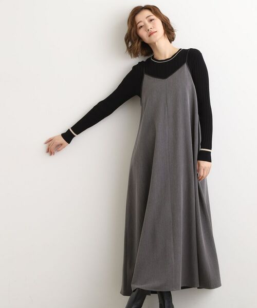 grove / グローブ ワンピース | 【体型カバー/レイヤード】へリンボンキャミワンピース(チャコールグレー(014))