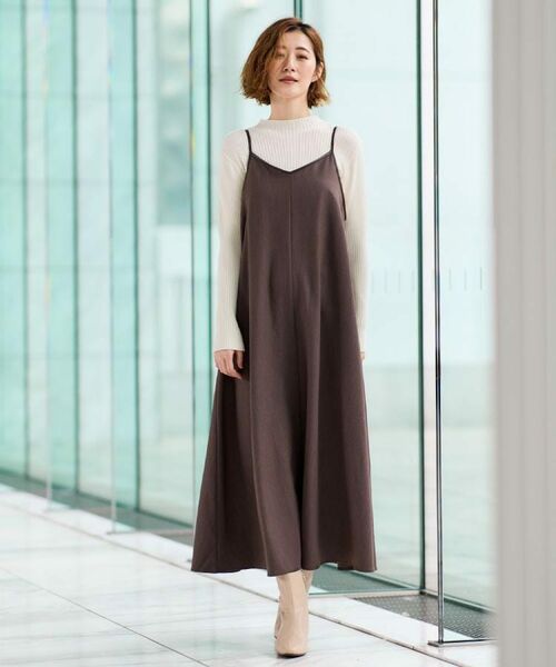 grove / グローブ ワンピース | 【体型カバー/レイヤード】へリンボンキャミワンピース(ブラウン(044))