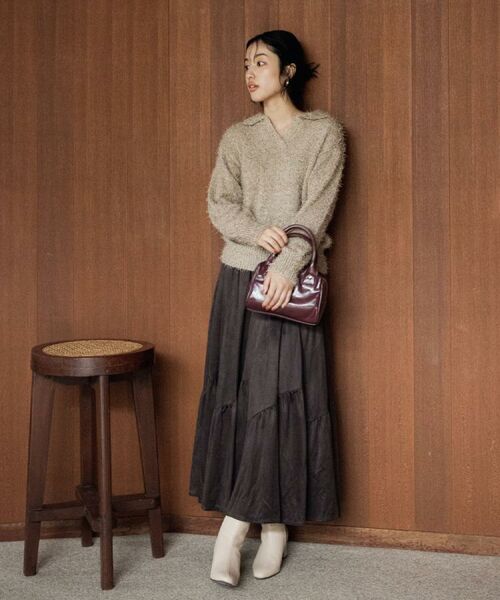 grove / グローブ ロング・マキシ丈スカート | 【石川梨花さん着用】スエードライク マキシティアードスカート | 詳細5