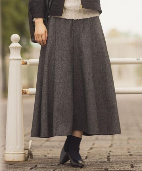 grove / グローブ ロング・マキシ丈スカート | へリンボンツイードフレアマキシスカート | 詳細5