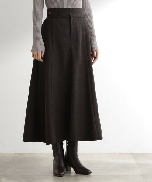 grove / グローブ ロング・マキシ丈スカート | へリンボンツイードフレアマキシスカート(ブラウン(044))