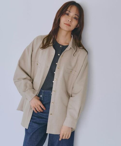 grove/グローブ 【カセット服/選べる着丈】洗濯機で洗えるオーバーシャツ ベージュ(051) 04(LL) grove/グローブ 【カセット服/選べる着丈】洗濯機で洗えるオーバーシャツ ベージュ(051) 04(LL)