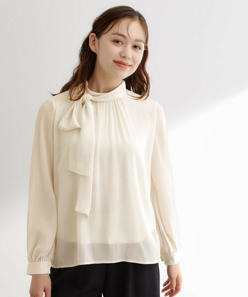 grove / グローブ シャツ・ブラウス | シアーストライプボウタイブラウス(オフホワイト(003))