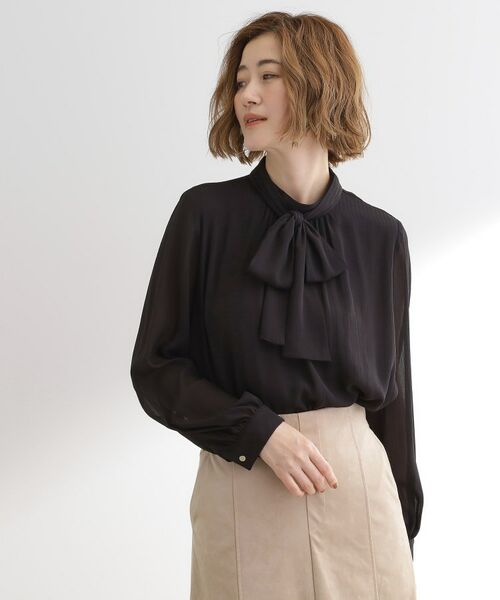 grove / グローブ シャツ・ブラウス | シアーストライプボウタイブラウス(ブラック(019))