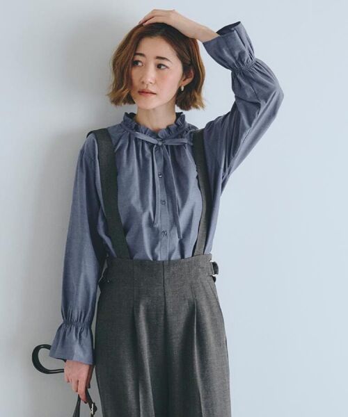 grove / グローブ シャツ・ブラウス | 【石川梨華さん着用】フリルカラーリボンブラウス(ネイビー(094))