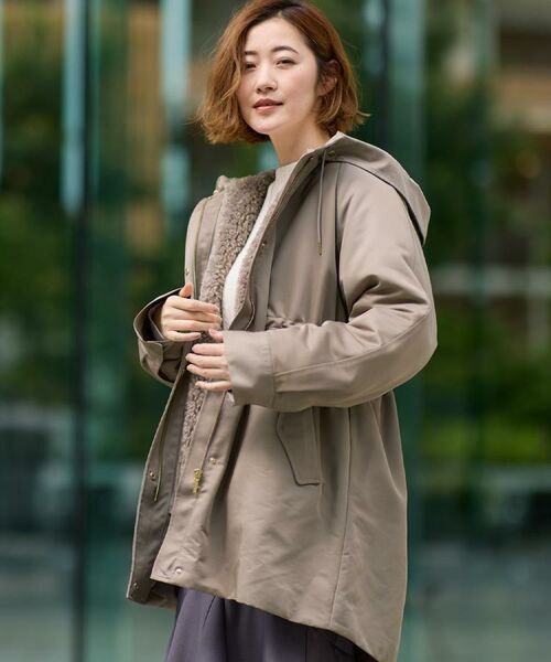 新品未使用BONCOURA モッズコート 40 ベージュ　ミリタリーライナー付き モッズコート レディース 40代 50代 ライナー付きコート 秋冬