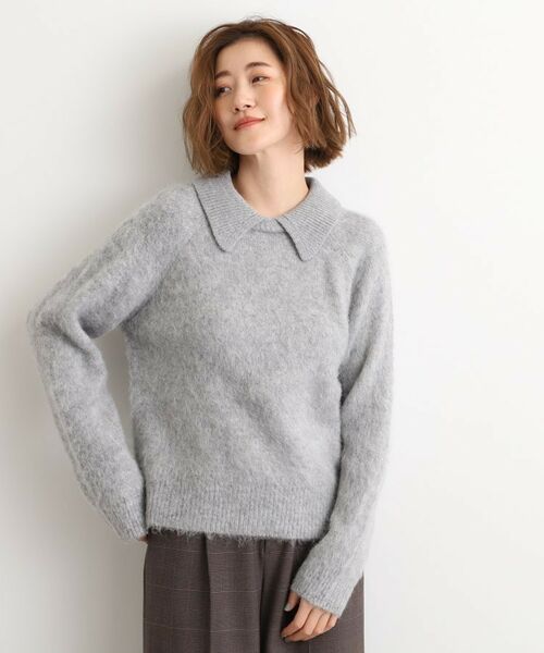 grove / グローブ ニット・セーター | 異素材ビッグカラーニット(グレー(012))