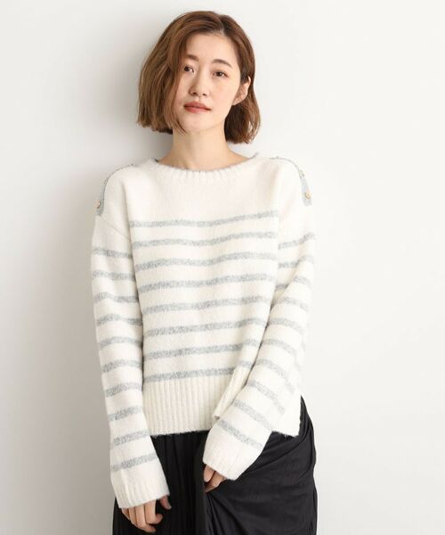 grove / グローブ ニット・セーター | ボーダーブークレーニット(ライトグレー(011))