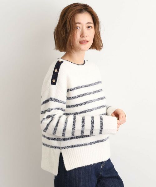 grove / グローブ ニット・セーター | ボーダーブークレーニット(ネイビー(094))