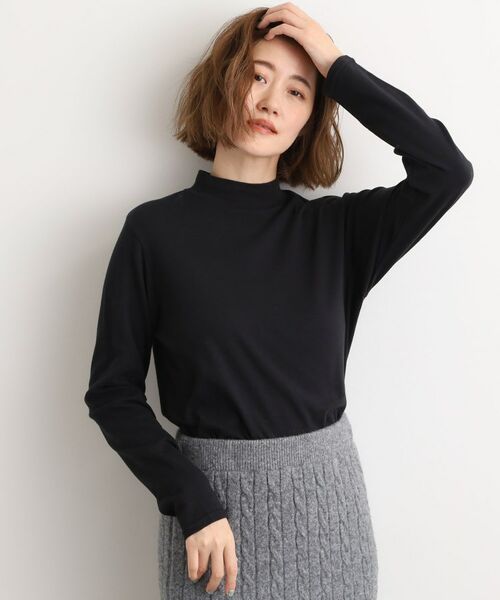 grove / グローブ カットソー | 【吸湿発熱】秋冬のレイヤードを格上げ コットンハイネックプルオーバー(ブラック(019))