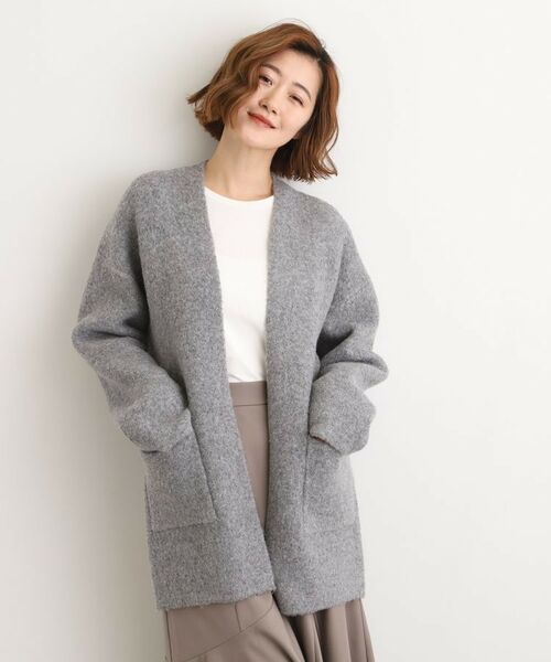 grove/グローブ 軽やかに着流す ブークレニットコーディガン ミドルグレー(012) 05(3L) grove/グローブ 軽やかに着流す ブークレニットコーディガン ミドルグレー(012) 05(3L)