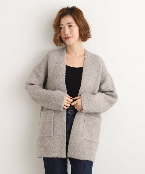 grove/グローブ 軽やかに着流す ブークレニットコーディガン トープ(054) 05(3L) grove/グローブ 軽やかに着流す ブークレニットコーディガン トープ(054) 05(3L)