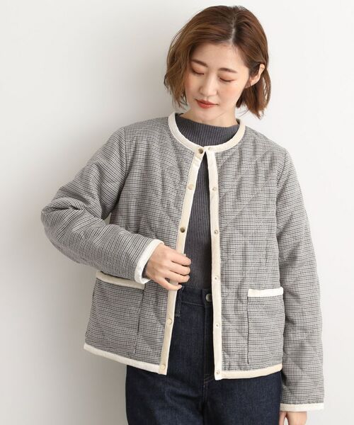 grove/グローブ 【2WAY・リバーシブル】一枚でチェック柄も無地も！キルトジャケット オフ(204) 04(LL)
