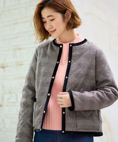 grove/グローブ 【2WAY・リバーシブル】一枚でチェック柄も無地も！キルトジャケット ブラック(219) 01(S)