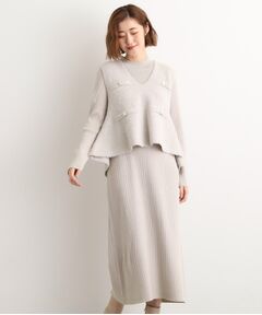 grove / グローブ ロング・マキシ丈ワンピース | 【2点SET/体型カバー】一枚で決まる、ペプラムベスト×ニットワンピース