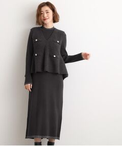 grove / グローブ ロング・マキシ丈ワンピース | 【2点SET/体型カバー】一枚で決まる、ペプラムベスト×ニットワンピース