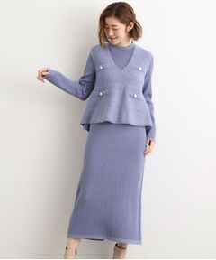 grove / グローブ ロング・マキシ丈ワンピース | 【2点SET/体型カバー】一枚で決まる、ペプラムベスト×ニットワンピース