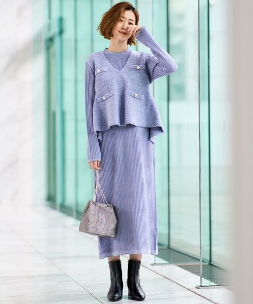 grove / グローブ ロング・マキシ丈ワンピース | 【2点SET/体型カバー】一枚で決まる、ペプラムベスト×ニットワンピース | 詳細10