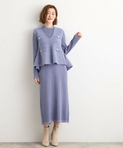 grove / グローブ ロング・マキシ丈ワンピース | 【2点SET/体型カバー】一枚で決まる、ペプラムベスト×ニットワンピース | 詳細14