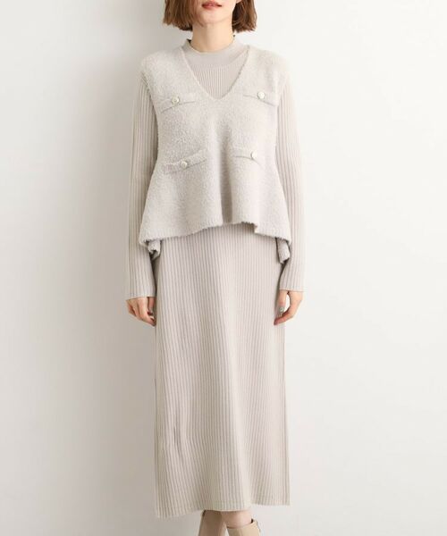 grove / グローブ ロング・マキシ丈ワンピース | 【2点SET/体型カバー】一枚で決まる、ペプラムベスト×ニットワンピース | 詳細16