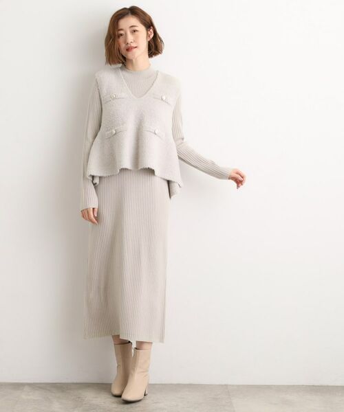 grove / グローブ ロング・マキシ丈ワンピース | 【2点SET/体型カバー】一枚で決まる、ペプラムベスト×ニットワンピース | 詳細3