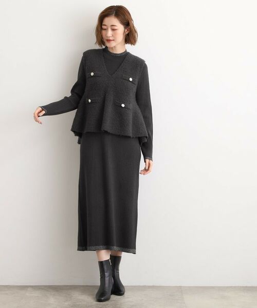 grove / グローブ ロング・マキシ丈ワンピース | 【2点SET/体型カバー】一枚で決まる、ペプラムベスト×ニットワンピース | 詳細8