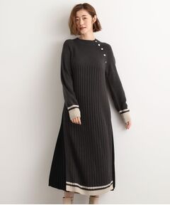 grove / グローブ ロング・マキシ丈ワンピース | 【選べる着丈】配色サイドプリーツニットワンピース