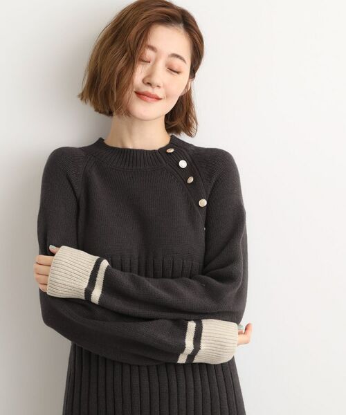 grove / グローブ ロング・マキシ丈ワンピース | 【選べる着丈】配色サイドプリーツニットワンピース | 詳細1