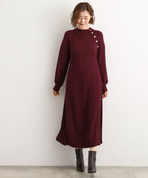 grove / グローブ ロング・マキシ丈ワンピース | 【選べる着丈】配色サイドプリーツニットワンピース | 詳細12