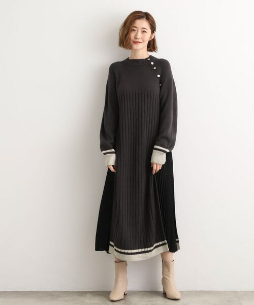 grove / グローブ ロング・マキシ丈ワンピース | 【選べる着丈】配色サイドプリーツニットワンピース | 詳細3