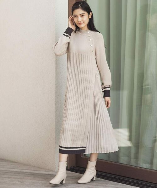 grove / グローブ ロング・マキシ丈ワンピース | 【選べる着丈】配色サイドプリーツニットワンピース | 詳細5