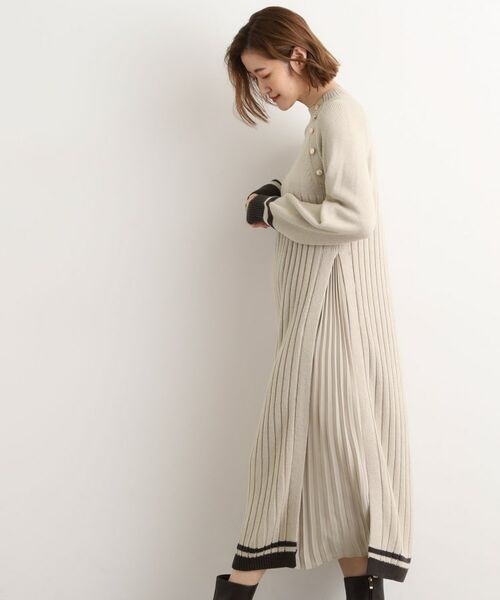 grove / グローブ ロング・マキシ丈ワンピース | 【選べる着丈】配色サイドプリーツニットワンピース | 詳細7