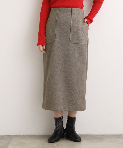 grove / グローブ ロング・マキシ丈スカート | 起毛ジャカードナロースカート(ブラウン(043))