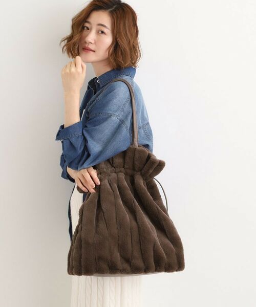 grove / グローブ トートバッグ | ストライプエコファー巾着トート | 詳細3