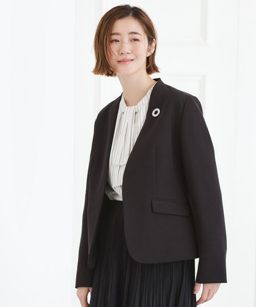 grove / グローブ ノーカラージャケット | 【マシンウォッシュ/防シワ】Wクロスノーカラージャケット | 詳細1