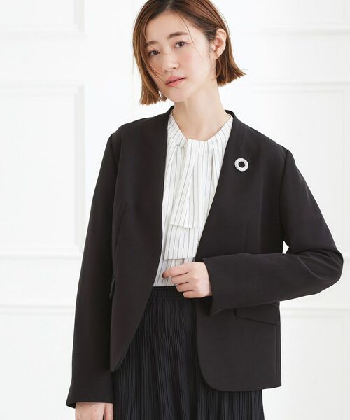 grove / グローブ ノーカラージャケット | 【マシンウォッシュ/防シワ】Wクロスノーカラージャケット(ブラック(019))